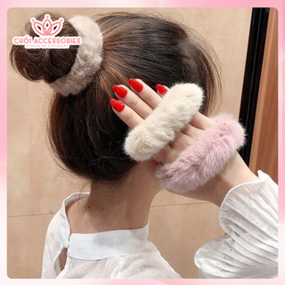 Buộc tóc nơ scrunchies nỉ lông Chồi accessories dành cho nữ xinh xắn buộc tóc hàn quốc - K025