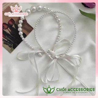 Bờm tóc nữ  băng đô tóc ngọc trai nhân tạo rủ dài Chồi accessories Y176