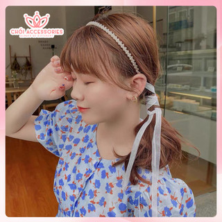 Bờm tóc nữ  băng đô tóc ngọc trai nhân tạo rủ dài Chồi accessories Y176