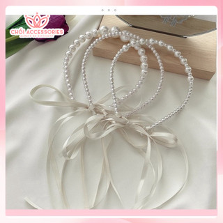 Bờm tóc nữ  băng đô tóc ngọc trai nhân tạo rủ dài Chồi accessories Y176