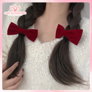 Cặp tóc nữ kẹp tóc nơ nhung đỏ Chồi accessories nhiều mẫu nữ tính thời trang - Y035