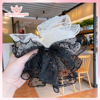Cặp tóc nơ ren siêu lớn tiểu thư màu đen và trắng Chồi accessories - Y055