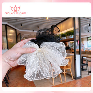 Cặp tóc nơ ren siêu lớn tiểu thư màu đen và trắng Chồi accessories - Y055