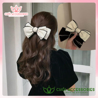 Kẹp tóc nữ, cặp tóc nơ thô viền nhiều mẫu thời trang nữ tính màu đen - trắng Chồi accessories Y154