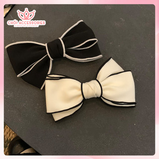 Kẹp tóc nữ, cặp tóc nơ thô viền nhiều mẫu thời trang nữ tính màu đen - trắng Chồi accessories Y154