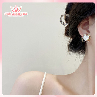 Khuyên Tai Hoa Hồng Bản Tròn Chồi accessories Phong Cách Dành Cho Nữ F102