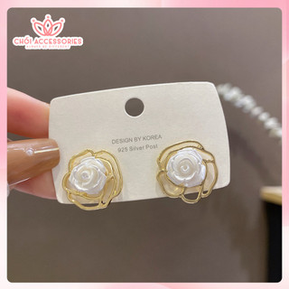 Khuyên Tai Hoa Hồng Bản Tròn Chồi accessories Phong Cách Dành Cho Nữ F102