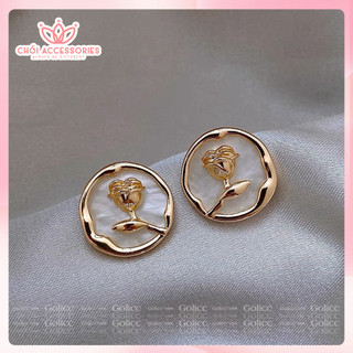 Khuyên Tai Hoa Hồng Bản Tròn Chồi accessories Phong Cách Dành Cho Nữ F102
