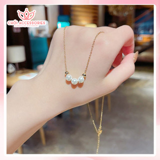Vòng cổ dáng mảnh Chồi accessories, dây chuyền nữ hạt trai thanh lịch - B134
