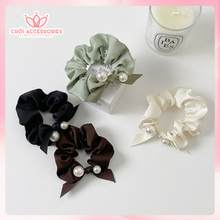 Buộc tóc, scrunchies lụa satin đính ngọc nhân tạo xinh xắn Chồi accessories K031