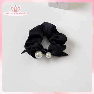 Buộc tóc, scrunchies lụa satin đính ngọc nhân tạo xinh xắn Chồi accessories K031