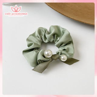 Buộc tóc, scrunchies lụa satin đính ngọc nhân tạo xinh xắn Chồi accessories K031