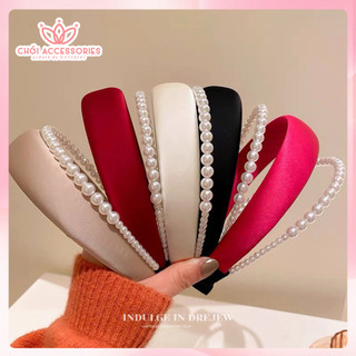 Bờm tóc vải nhung sang chảnh phối hạt trai cao cấp Chồi accessories, cài tóc hạt trai thanh lịch - Y246