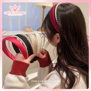 Bờm tóc vải nhung sang chảnh phối hạt trai cao cấp Chồi accessories, cài tóc hạt trai thanh lịch - Y246