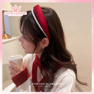 Bờm tóc vải nhung sang chảnh phối hạt trai cao cấp Chồi accessories, cài tóc hạt trai thanh lịch - Y246