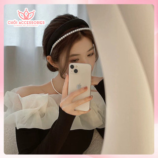 Bờm tóc vải nhung sang chảnh phối hạt trai cao cấp Chồi accessories, cài tóc hạt trai thanh lịch - Y246