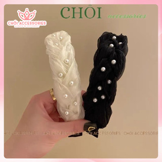 Bờm tóc tết Chồi accessories, cài tóc nữ voan tết bản lớn đính hạt trai nhân tạo Hàn Quốc Y015