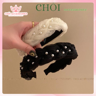 Bờm tóc tết Chồi accessories, cài tóc nữ voan tết bản lớn đính hạt trai nhân tạo Hàn Quốc Y015