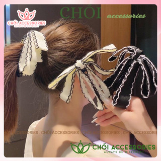 Cặp tóc nơ caro, kẹp tóc nữ tính phối hạt trai nhân tạo phong cách tiểu thư Y146