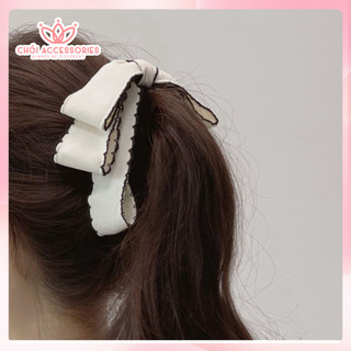 Cặp tóc nơ caro, kẹp tóc nữ tính phối hạt trai nhân tạo phong cách tiểu thư Y146