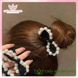 Buộc tóc nơ Chồi accessories, cột tóc nữ phối hạt trai nhân tạo thanh lịch - Y161