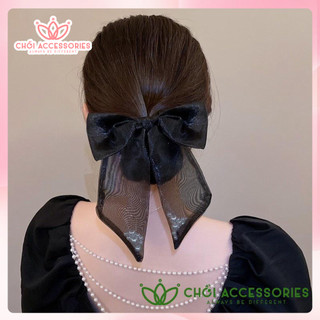 Kẹp tóc nữ Chồi accessories, cặp tóc nơ voan phối ngọc trai nhân tạo sang chảnh - Y155