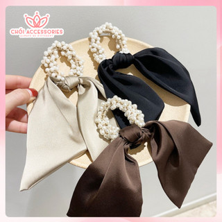 Buộc tóc ngọc chùm nơ lụa rủ sieu to phong cách tiểu thư điệu đà Y290