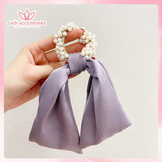 Buộc tóc ngọc chùm nơ lụa rủ sieu to phong cách tiểu thư điệu đà Y290