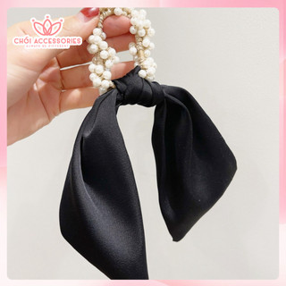 Buộc tóc ngọc chùm nơ lụa rủ sieu to phong cách tiểu thư điệu đà Y290