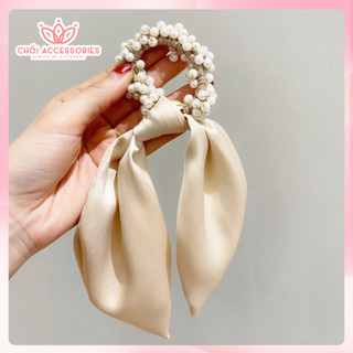 Buộc tóc ngọc chùm nơ lụa rủ sieu to phong cách tiểu thư điệu đà Y290