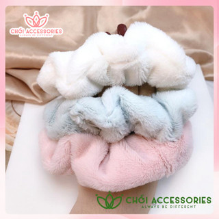 Scrunchies lông tuyết, buộc tóc nữ tính vải lông nhún dày nhiều màu - K343