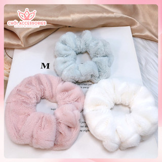 Scrunchies lông tuyết, buộc tóc nữ tính vải lông nhún dày nhiều màu - K343
