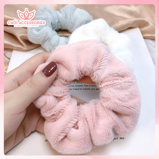 Scrunchies lông tuyết, buộc tóc nữ tính vải lông nhún dày nhiều màu - K343