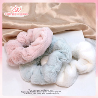 Scrunchies lông tuyết, buộc tóc nữ tính vải lông nhún dày nhiều màu - K343