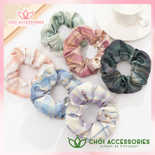 Scrunchies nữ tính buộc tóc cho bạn gái họa tiết caro nhẹ nhàng Chồi accessories K055