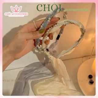 Bờm tết phối dây trai rủ dàu Chồi accessories, cài tóc cho bạn gái đính đá nhiều màu sắc Y278