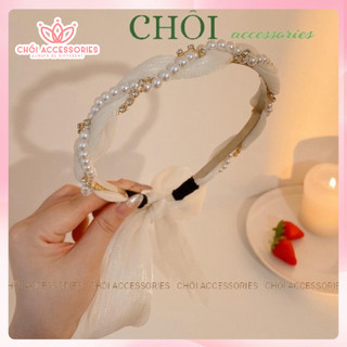 Bờm tết phối dây trai rủ dàu Chồi accessories, cài tóc cho bạn gái đính đá nhiều màu sắc Y278