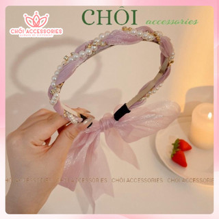 Bờm tết phối dây trai rủ dàu Chồi accessories, cài tóc cho bạn gái đính đá nhiều màu sắc Y278