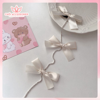 Kẹp tóc nơ gắn dây đá rủ dài đính trên tóc tiểu thư thanh lịch Chồi accessories - Y277