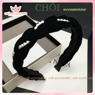 Bờm tóc tết vải nhung đính hạt trai cao cấp Chồi accessories, băng đô thắt bím nữ tính cho các nàng Y013