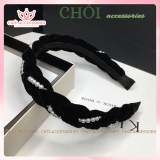 Bờm tóc tết vải nhung đính hạt trai cao cấp Chồi accessories, băng đô thắt bím nữ tính cho các nàng Y013