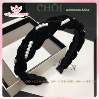 Bờm tóc tết vải nhung đính hạt trai cao cấp Chồi accessories, băng đô thắt bím nữ tính cho các nàng Y013