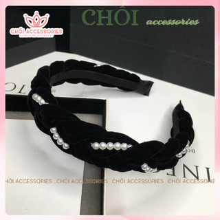 Bờm tóc tết vải nhung đính hạt trai cao cấp Chồi accessories, băng đô thắt bím nữ tính cho các nàng Y013