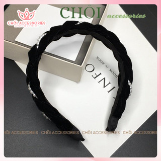Bờm tóc tết vải nhung đính hạt trai cao cấp Chồi accessories, băng đô thắt bím nữ tính cho các nàng Y013
