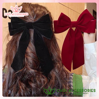 Cài tóc nơ, cặp tóc nữ nơ nhung đuôi rủ dài sang chảnh Chồi accessories