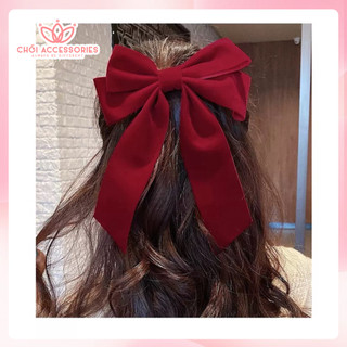 Cài tóc nơ, cặp tóc nữ nơ nhung đuôi rủ dài sang chảnh Chồi accessories