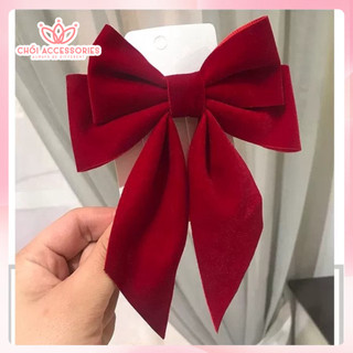Cài tóc nơ, cặp tóc nữ nơ nhung đuôi rủ dài sang chảnh Chồi accessories
