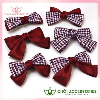Tổng hợp mẫu kẹp tóc nữ, cặp tóc nơ caro tone màu đỏ Chồi accessories - Y156
