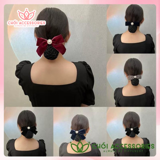 Tổng hợp cặp chụp mẫu nơ nhung cao cấp Chồi accessories, cặp tóc nơ nhung kèm chụp lưới dày - Y248