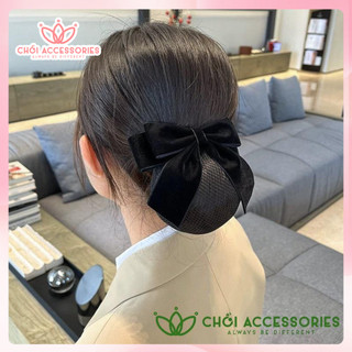Tổng hợp cặp chụp mẫu nơ nhung cao cấp Chồi accessories, cặp tóc nơ nhung kèm chụp lưới dày - Y248